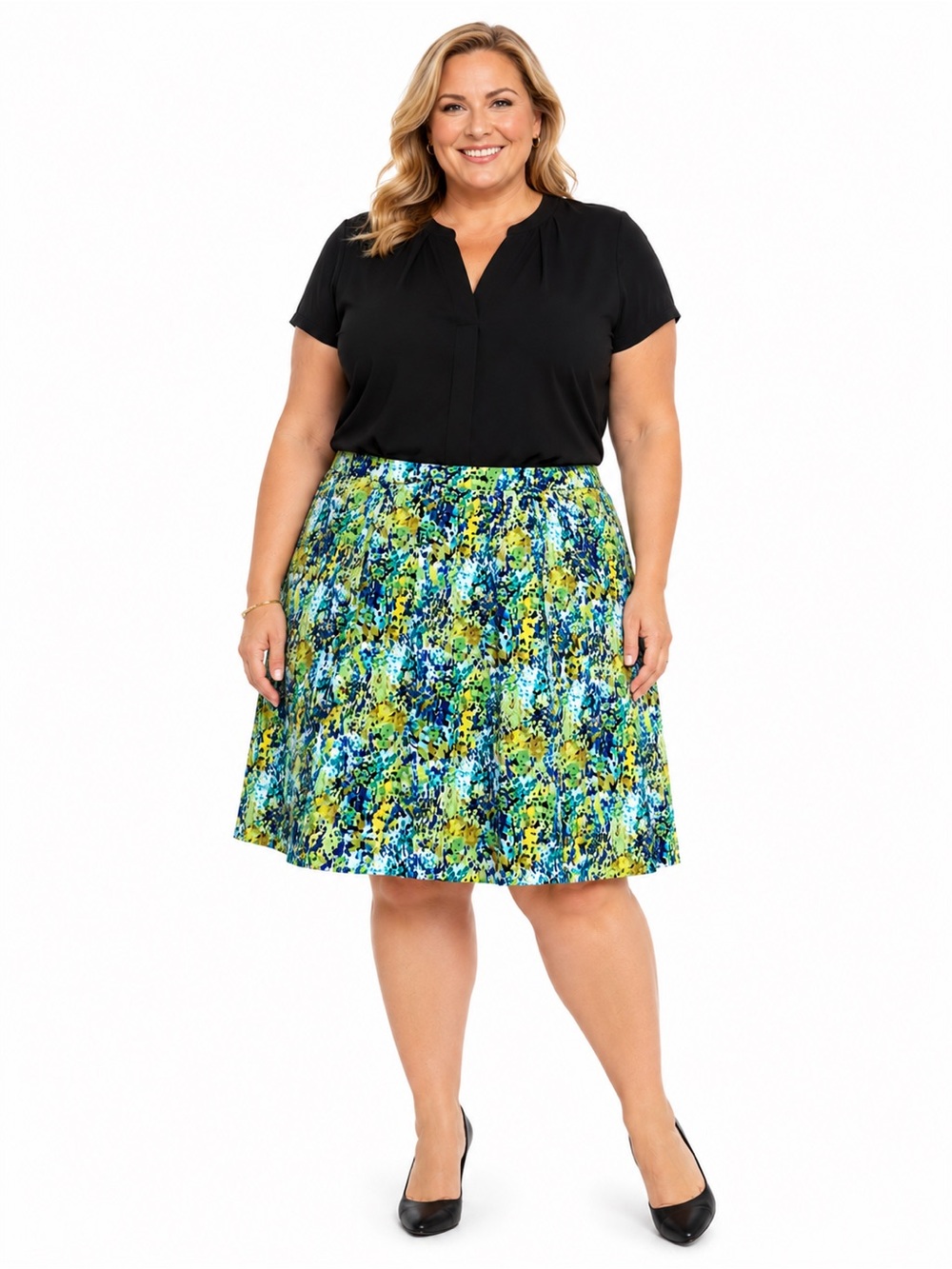 Talbots Woman Floral Print Pleated A-Line Cotton Stretch Skirt Lined Plus Sz 20W